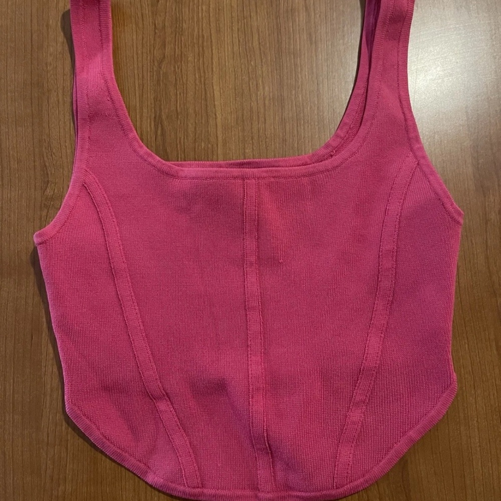 Babaton Women’s Hot pink Corset Crop Tank Top S Workout Athleisure Gym